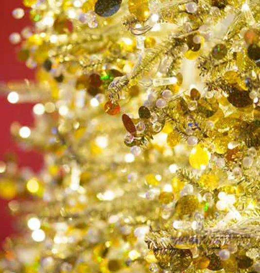 Illuminated Golden Tinsel Christmas Tree