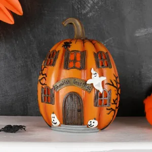 LED Pumpkin House Ghoulish Greetings Halloween Decoration 19cm