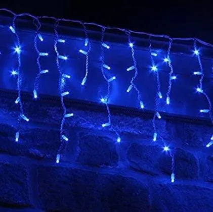 LED Snowing Icicle Indoor & Outdoor Christmas Fairy Lights with White Cable (480 Lights) - Blue Lights