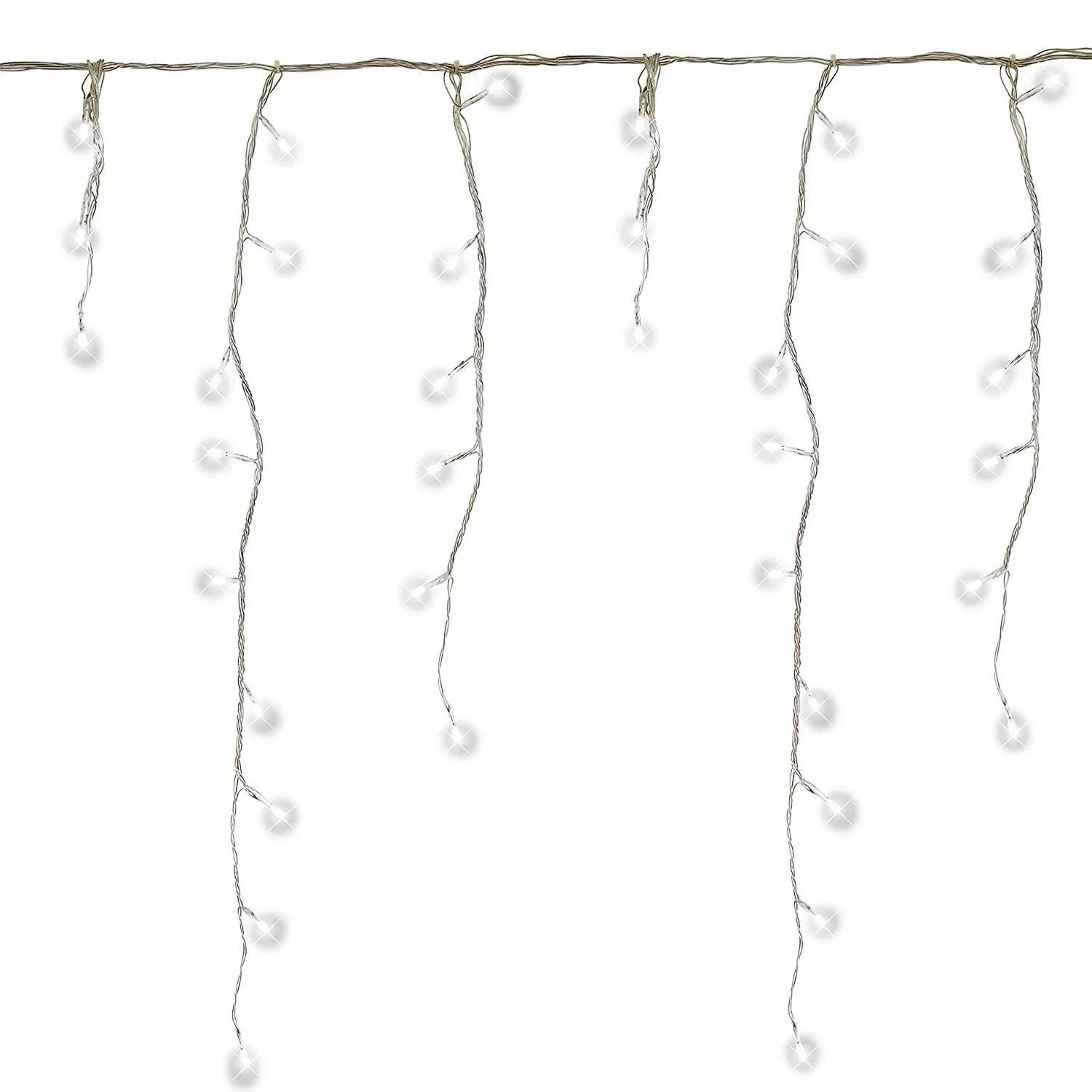 LED Snowing Icicle Indoor & Outdoor Christmas Fairy Lights with White Cable (720 Lights) - White Lights