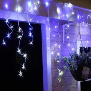 LED Snowing Icicle Indoor & Outdoor Christmas Fairy Lights with White Cable (720 Lights) - White Lights