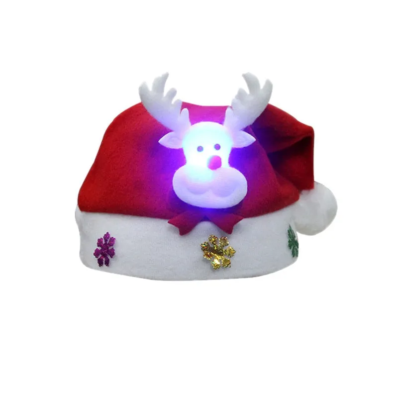 Merry Christmas Hat Light Up LED Cap Snowman ElK Santa Claus Hats For Kids Children Adult Xmas Gift Decoration
