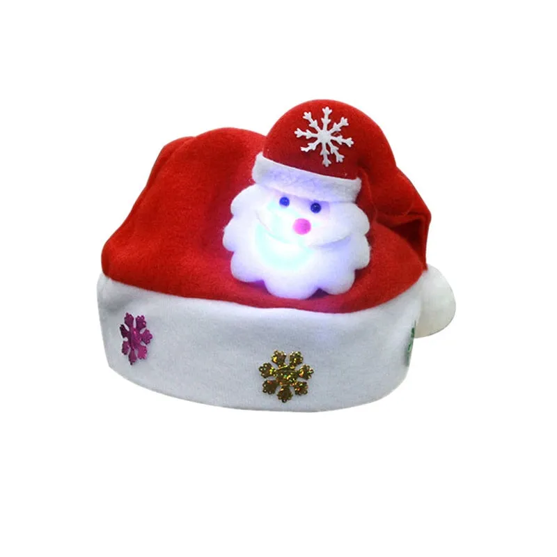 Merry Christmas Hat Light Up LED Cap Snowman ElK Santa Claus Hats For Kids Children Adult Xmas Gift Decoration