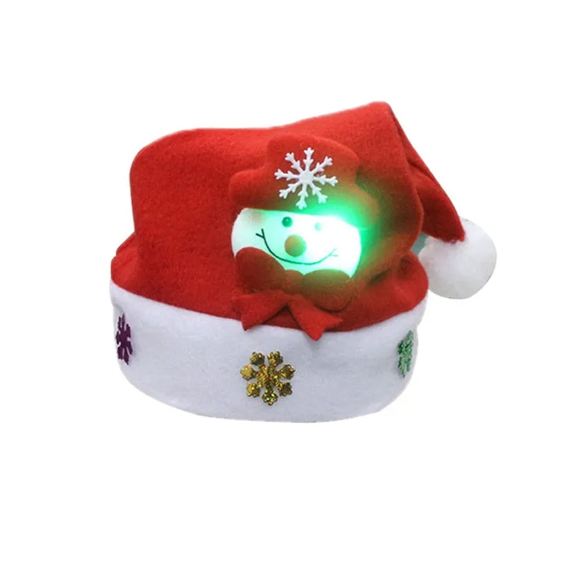 Merry Christmas Hat Light Up LED Cap Snowman ElK Santa Claus Hats For Kids Children Adult Xmas Gift Decoration