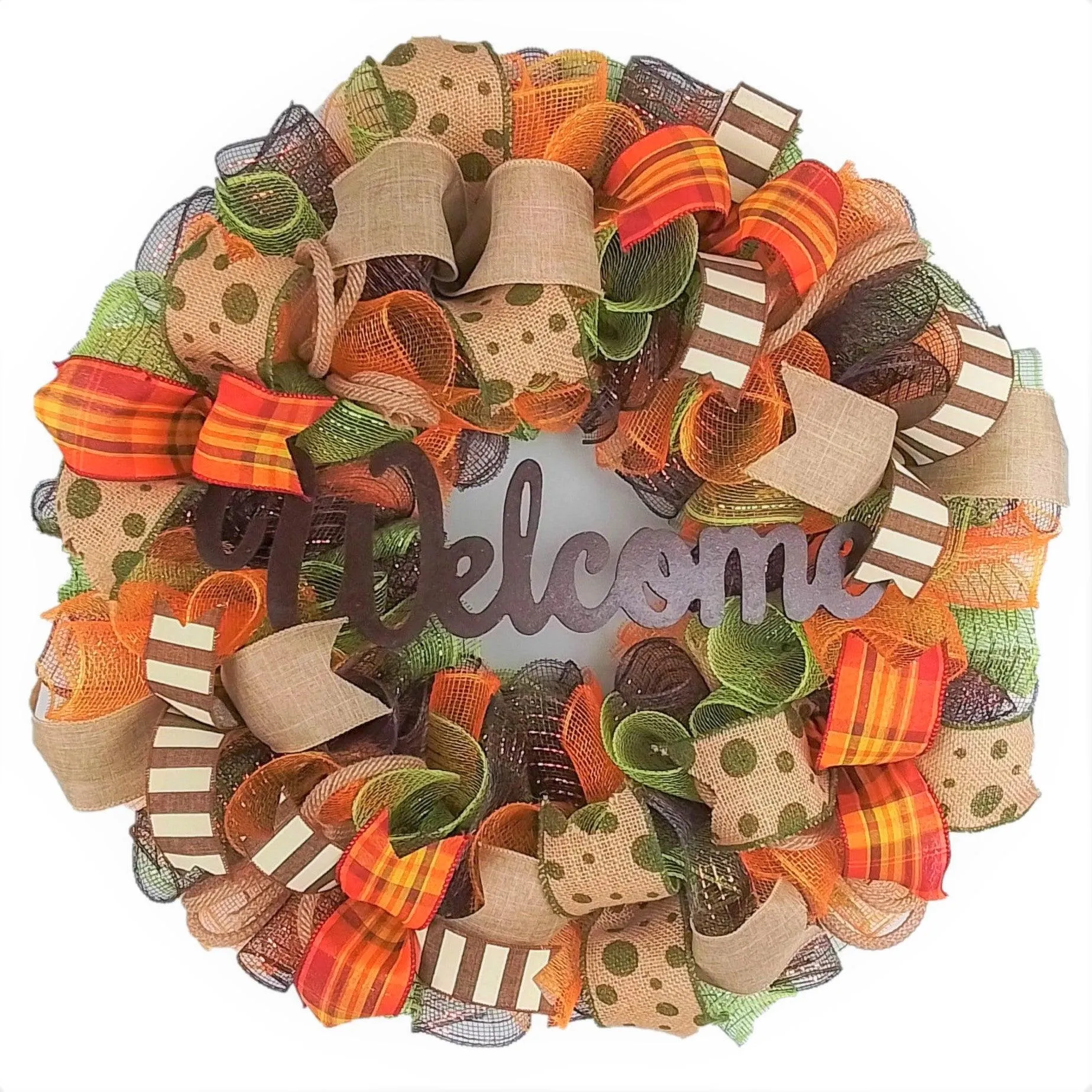 Moss Green Fall Wreath, Wreath for Front Porch, Thanksgiving : F1