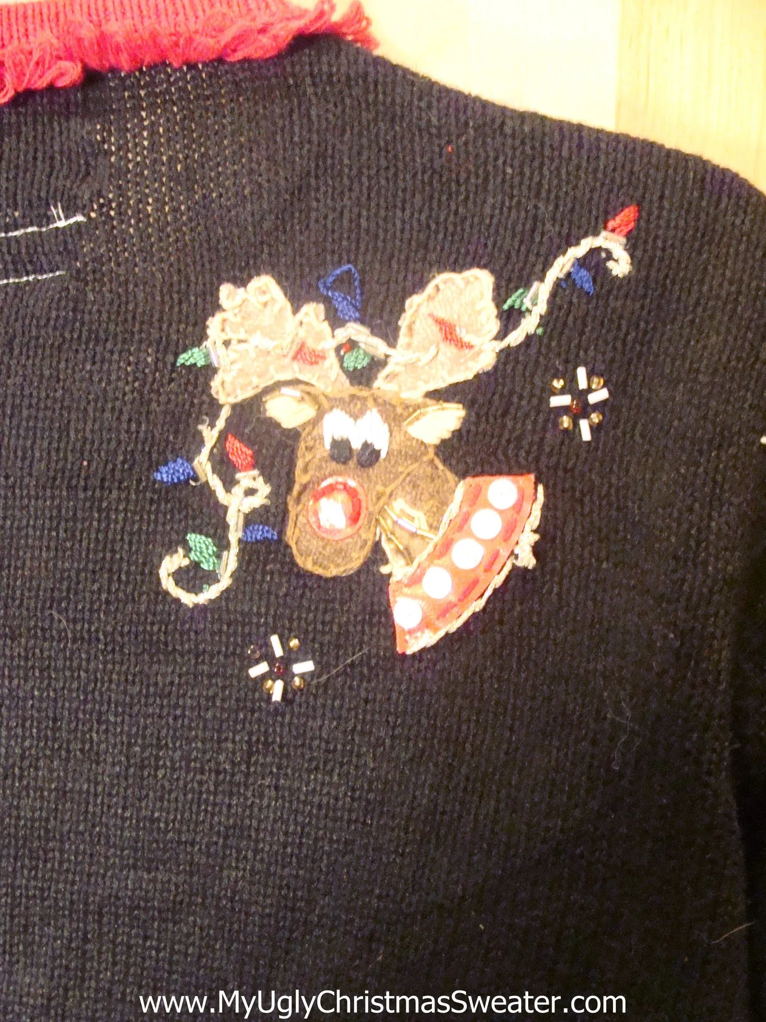 Peaking Reindeer Black Festive Light Up Sweater