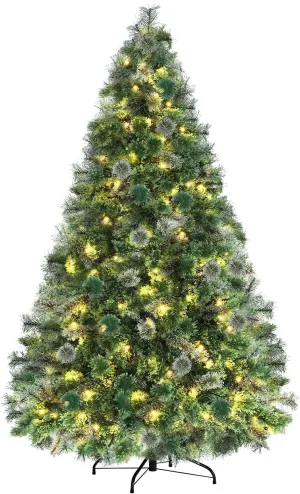 premium 9FT PVC Pre-lit Artificial Christmas Tree with 1300 Tips, 500 Warm White Lights, Foldable Metal Stand 9' 9'