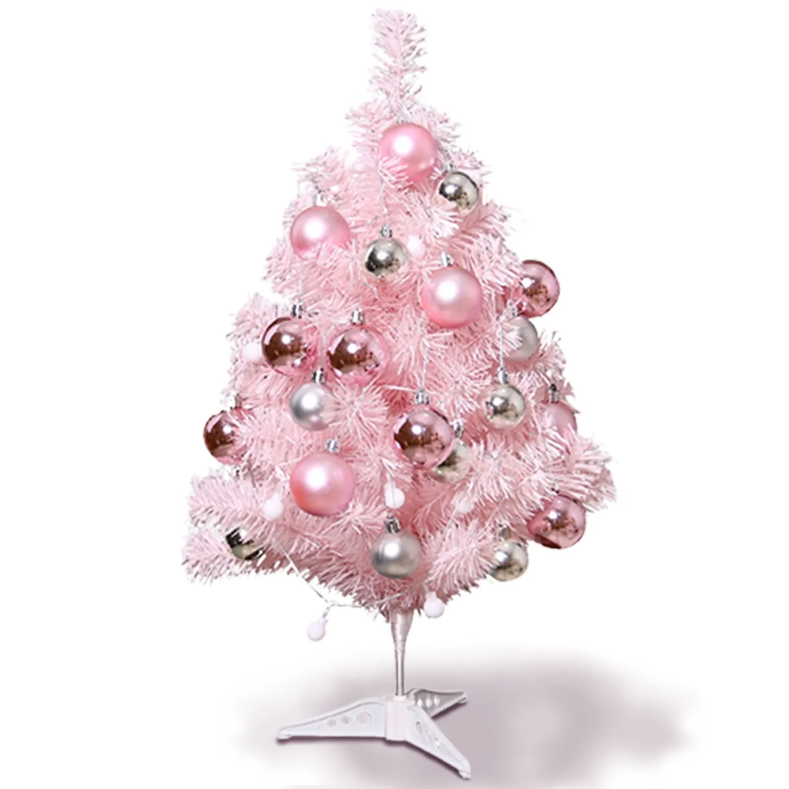 premium Pink Mini Christmas Tree, 24 Inch/2 FT Lighted Tabletop Artificial Xmas Tree with LED String Lights and Christmas Ball Ornaments, for Holiday Winter Home Party Decor