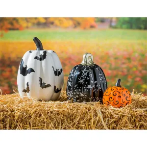 Printed Ceramic Pumpkins, Halloween Night - 3 Sizes