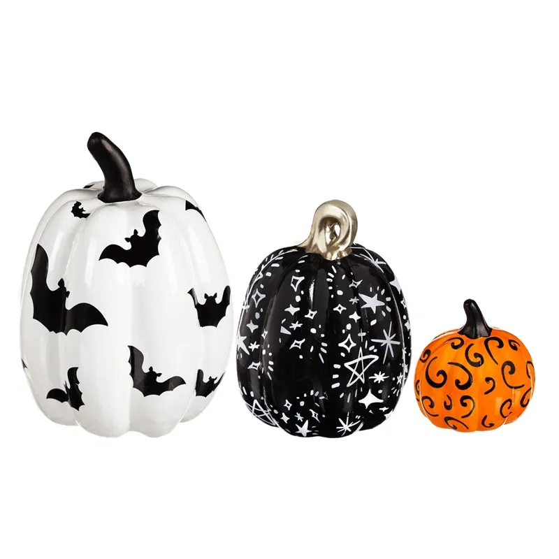 Printed Ceramic Pumpkins, Halloween Night - 3 Sizes
