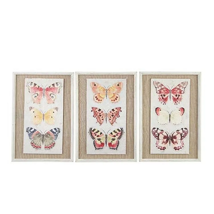 Raz Imports 18" Butterfly Textured Paper W/ Burlap Framed Print, 3 Asst