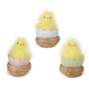 Raz Imports Iris Garden 5" Hatched Chick In Nest Figurine, 3 Asst