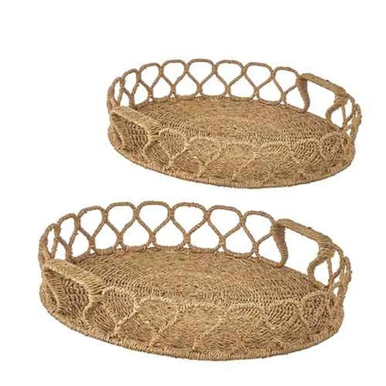 Raz Imports Natural Surroundings 24" Looped Rattan Tray, Set of 2