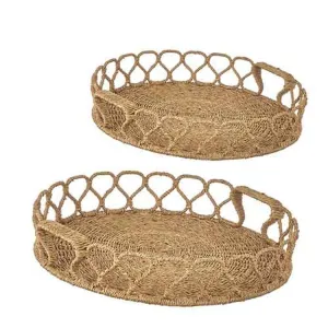 Raz Imports Natural Surroundings 24" Looped Rattan Tray, Set of 2