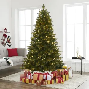 relaxed Traditional 9ft Prelit Artificial Christmas Tree with 2532 Branch Tips, 900 Warm Lights and Metal Stand, 59" wide Realistic Fir Christmas Tree with Lights by  Green 7.5'