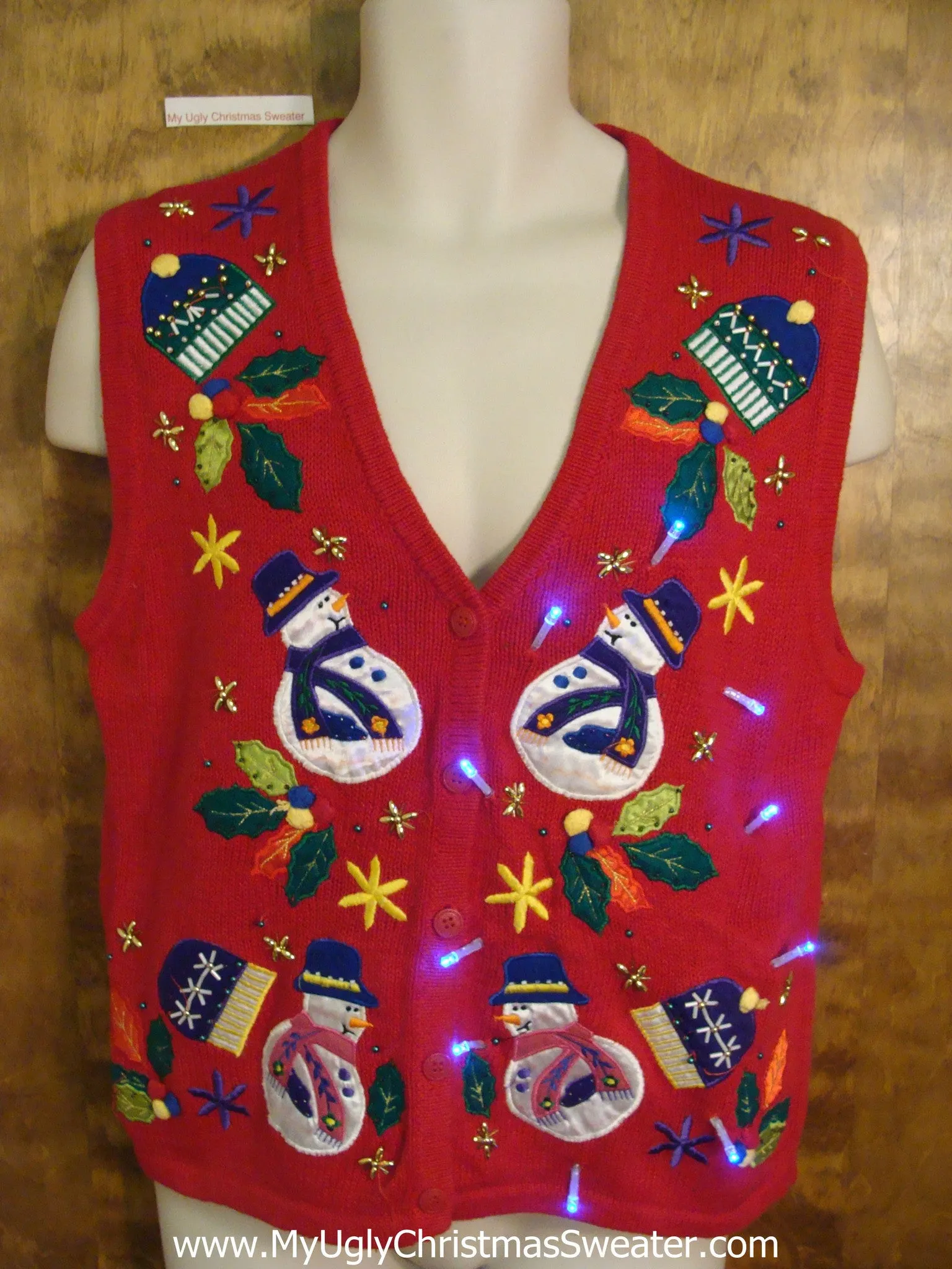 Rolly Polly Snowmen Friends Cute Christmas Sweater Vest with Lights