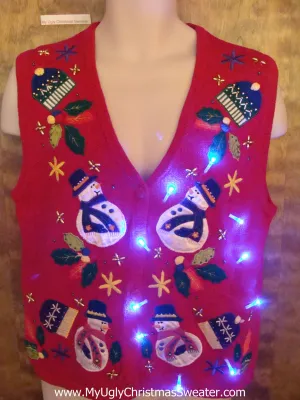 Rolly Polly Snowmen Friends Cute Christmas Sweater Vest with Lights