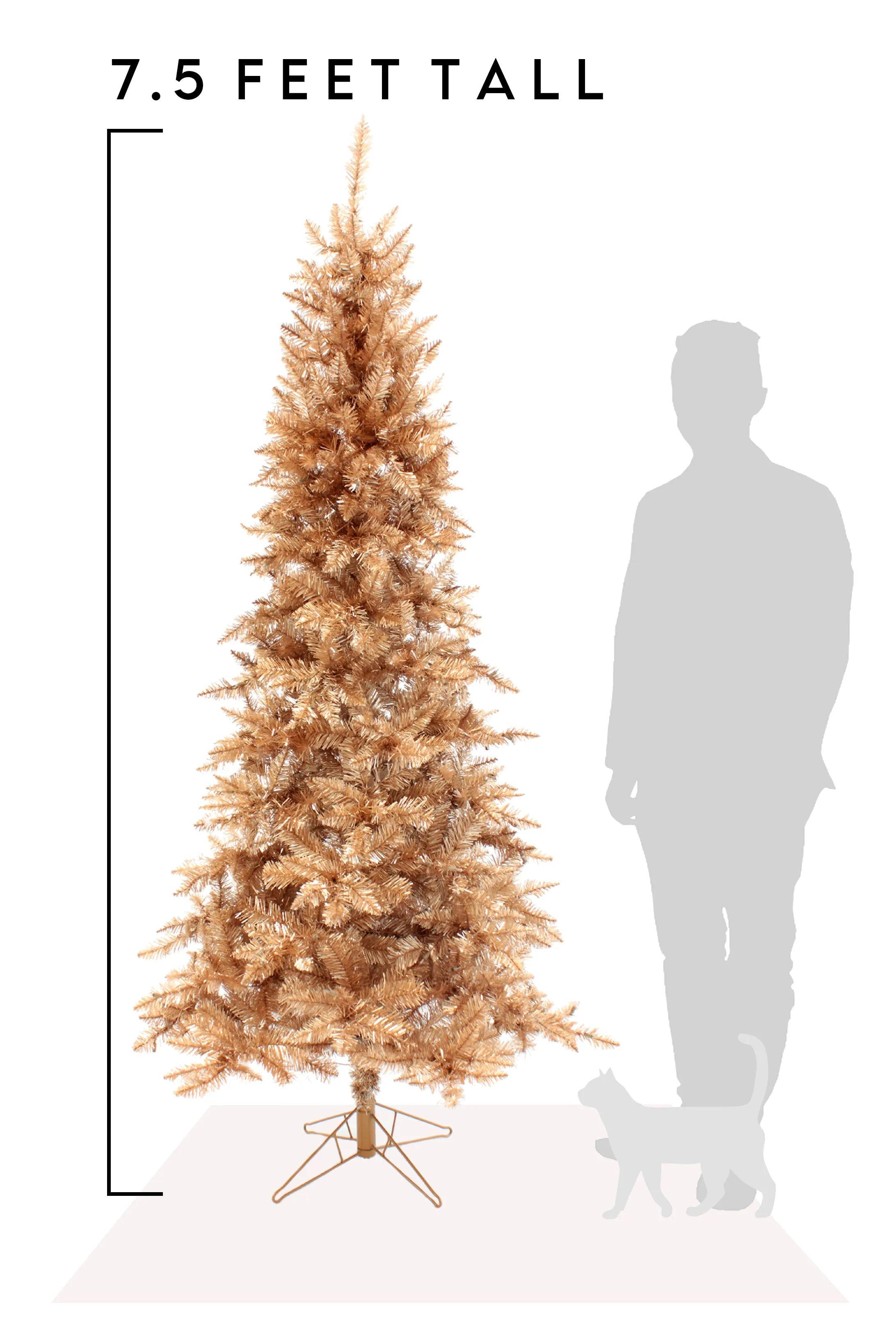 Rose Gold Slim Christmas Tree with Metal Stand
