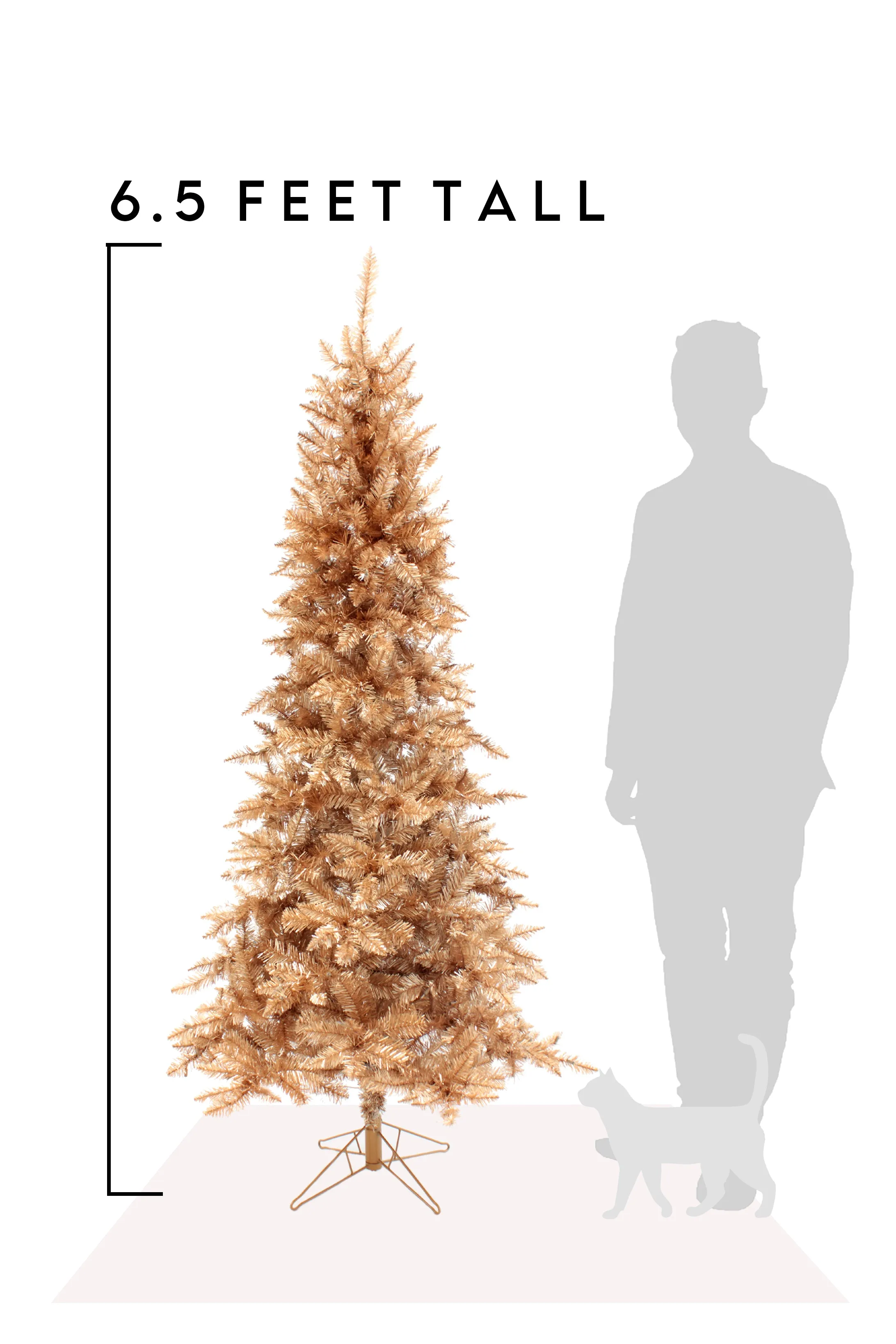 Rose Gold Slim Christmas Tree with Metal Stand