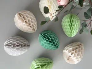 Sage green, dusty green and cream Paper honeycomb Easter eggs set - 6psc - mixed size Easter table spring decorations, house warming gift