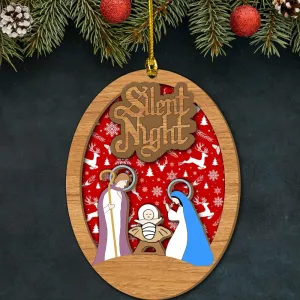 Silent Night Christian Nativity Wood Layered Ornaments - Christmas Tree Ornament