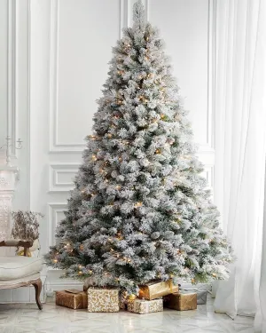 valiant 6.5FT Prelit Snow Flocked Artificial Holiday Christmas Tree with Remote, 350 Warm White Multi-Color Lights, Full Hinged Spruce Branch Tips for Home, Office, Party Decoration Dual Color LED Incandescent 6 ft