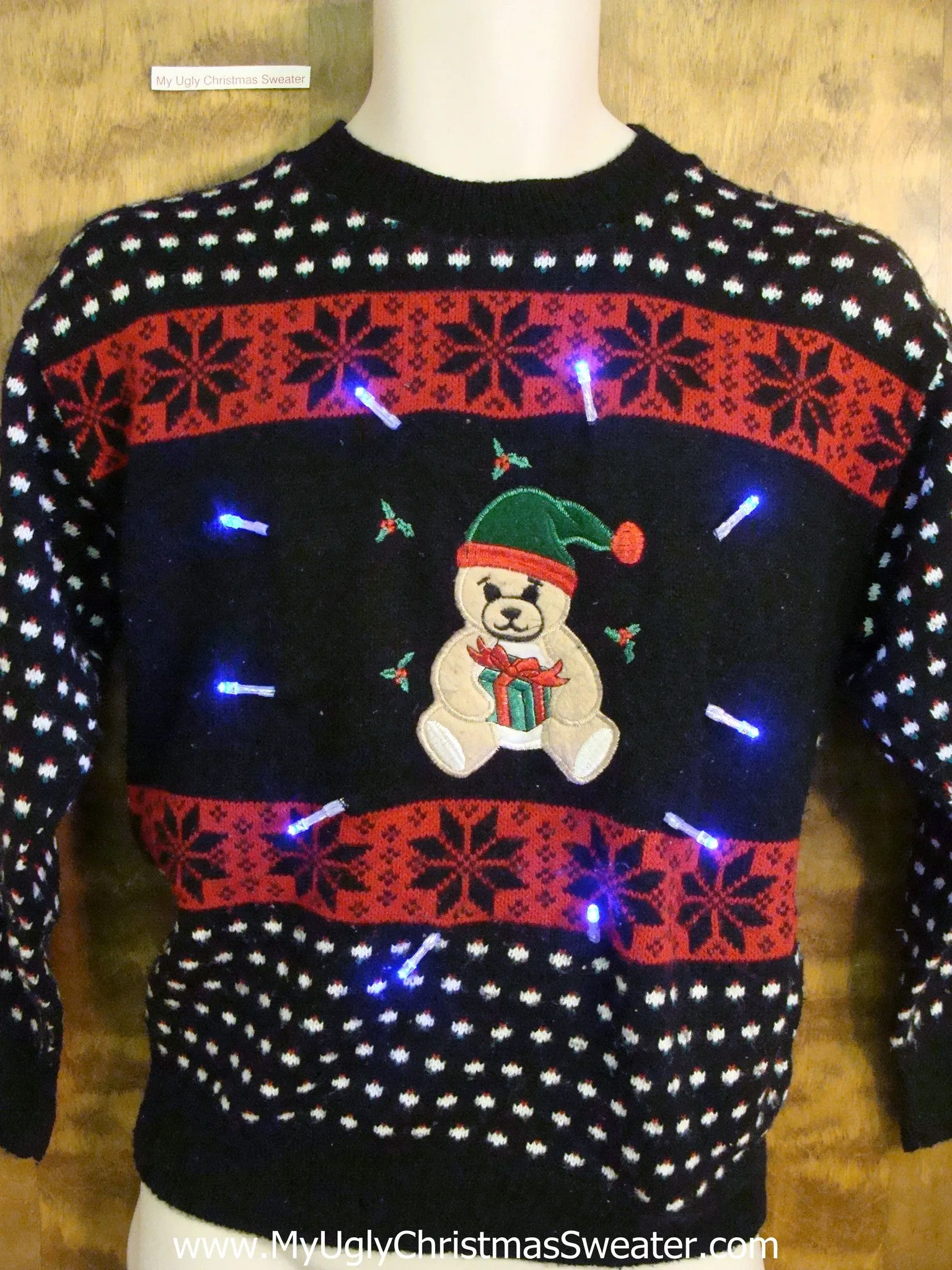 Very Small Teddy Bear Light Up Cheesy Christmas Sweater