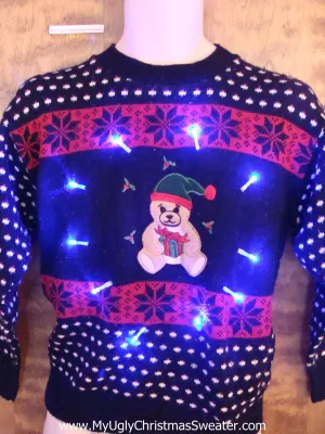 Very Small Teddy Bear Light Up Cheesy Christmas Sweater