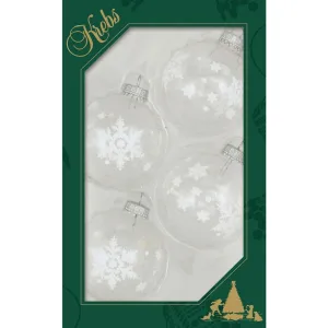 White Snowflakes Clear Glass Ball Ornaments- set of 4