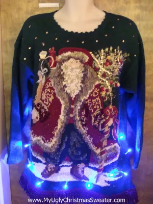 Wow! 80s Massive Santa Ugly Christmas Sweater with Lights