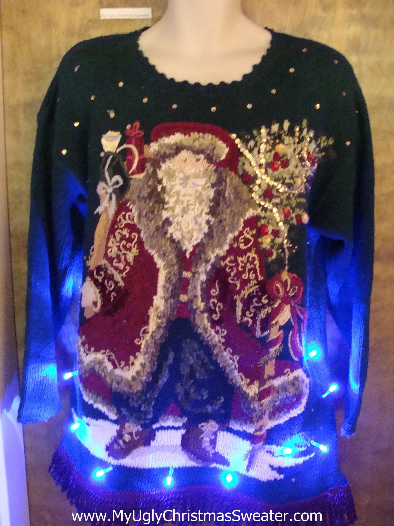 Wow! 80s Massive Santa Ugly Christmas Sweater with Lights
